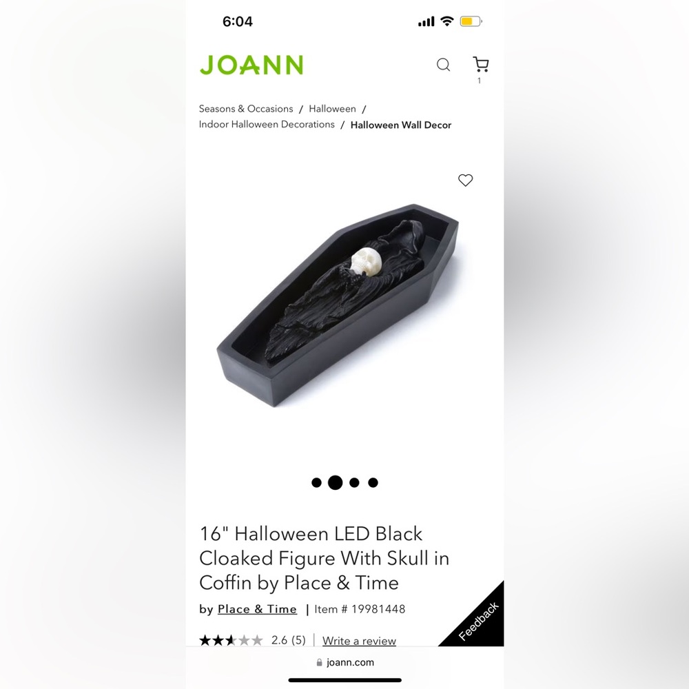 IN SEARCH OF Halloween Black Cloaked Figure With Skull in Coffin by Place & Time